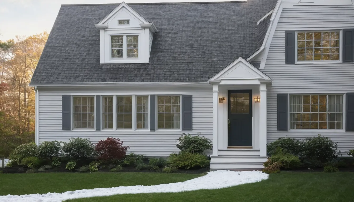A Kinnelon home with new windows and fresh vinyl siding on a calm winter morning